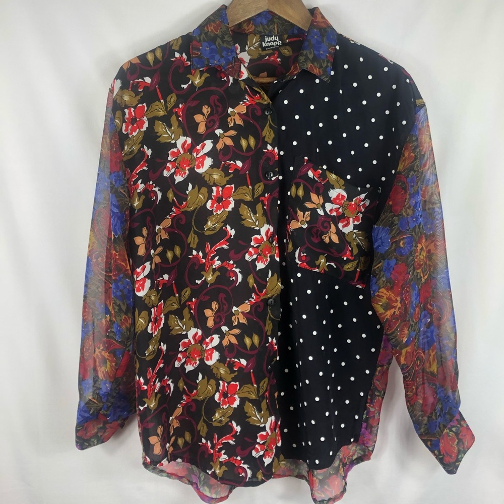 Multi-Print Button Up Blouse - image 1